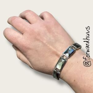 Lia Sophia Panel Link Bracelet  – Fold-Over Clasp – Faceted Abalone Inlay